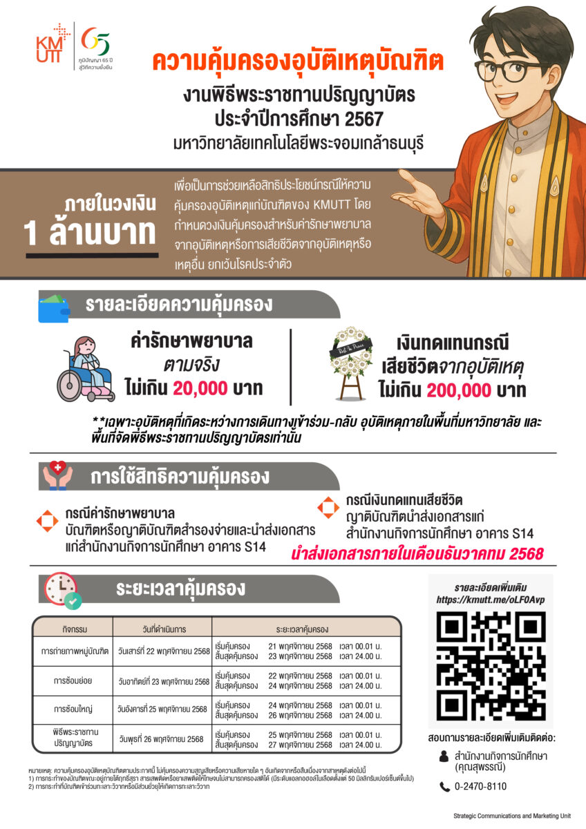 ความคุ้มครองอุบัติเหตุบัณฑิตงานพิธีพระราชทานปริญญาบัตร มจธ. ประจำปีการศึกษา 2567